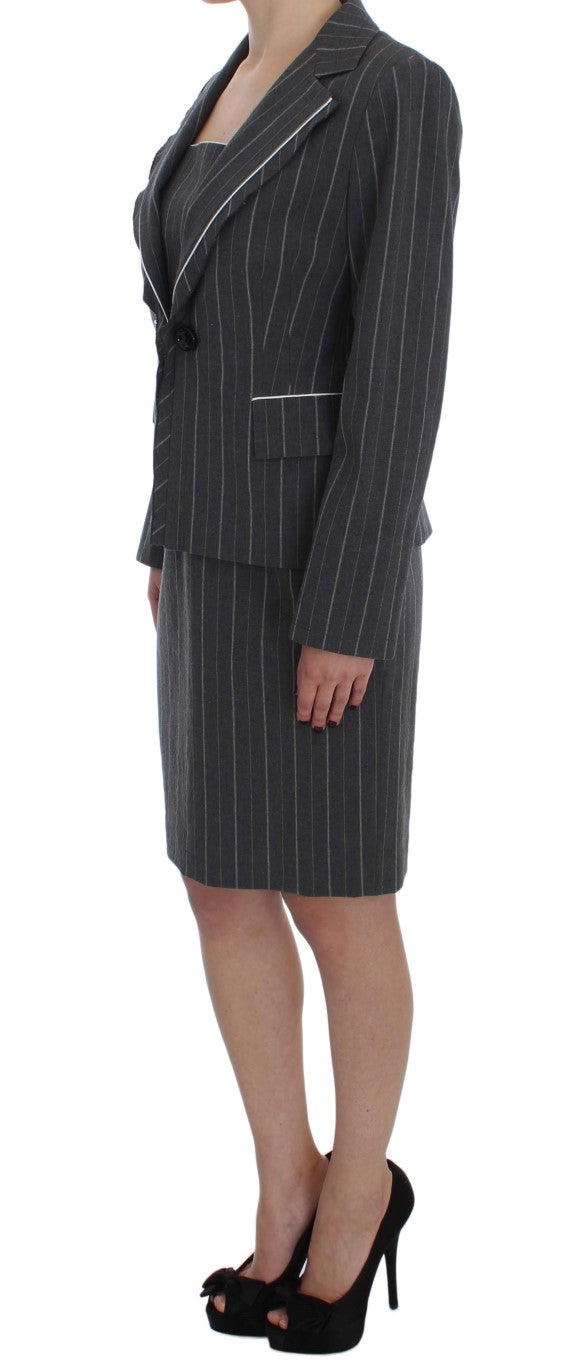 Graues Stretch-Set aus Etuikleid und Blazer