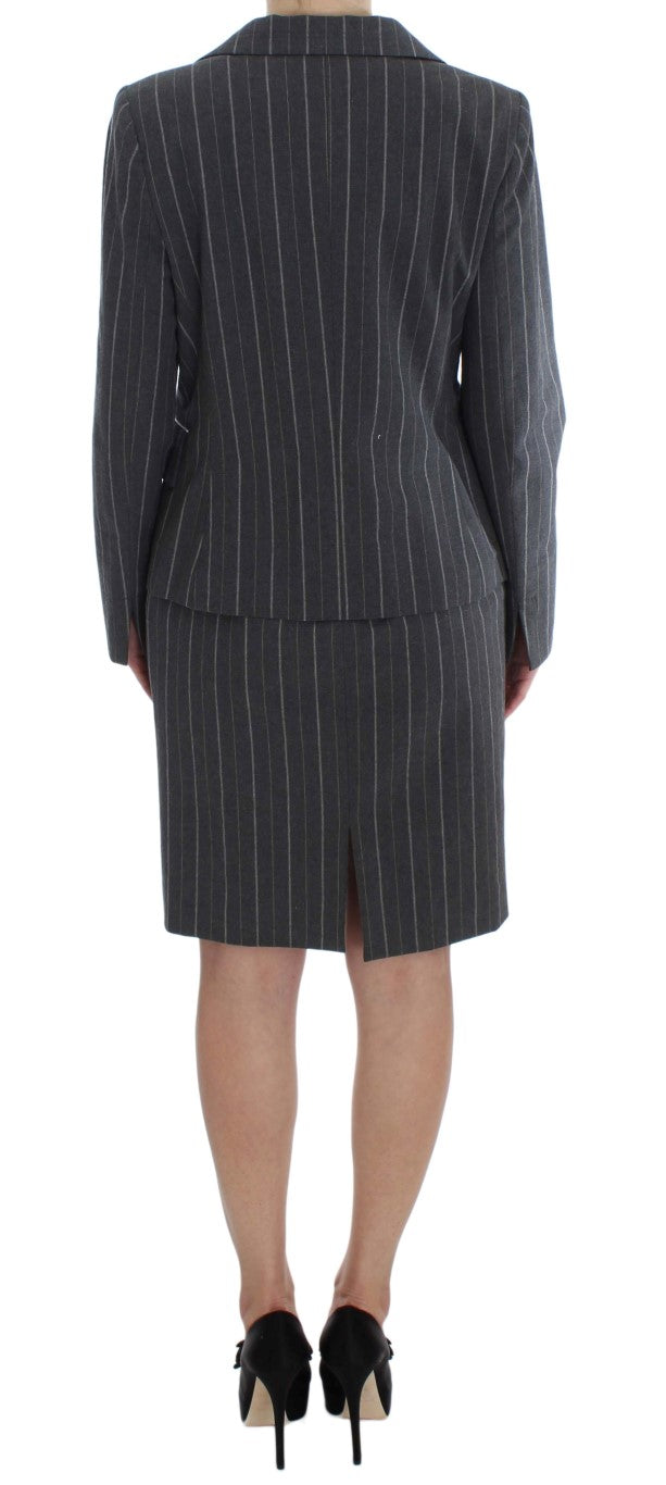 Graues Stretch-Set aus Etuikleid und Blazer
