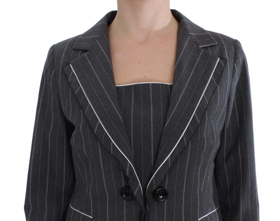 Graues Stretch-Set aus Etuikleid und Blazer