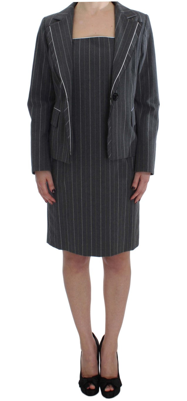 Graues Stretch-Set aus Etuikleid und Blazer