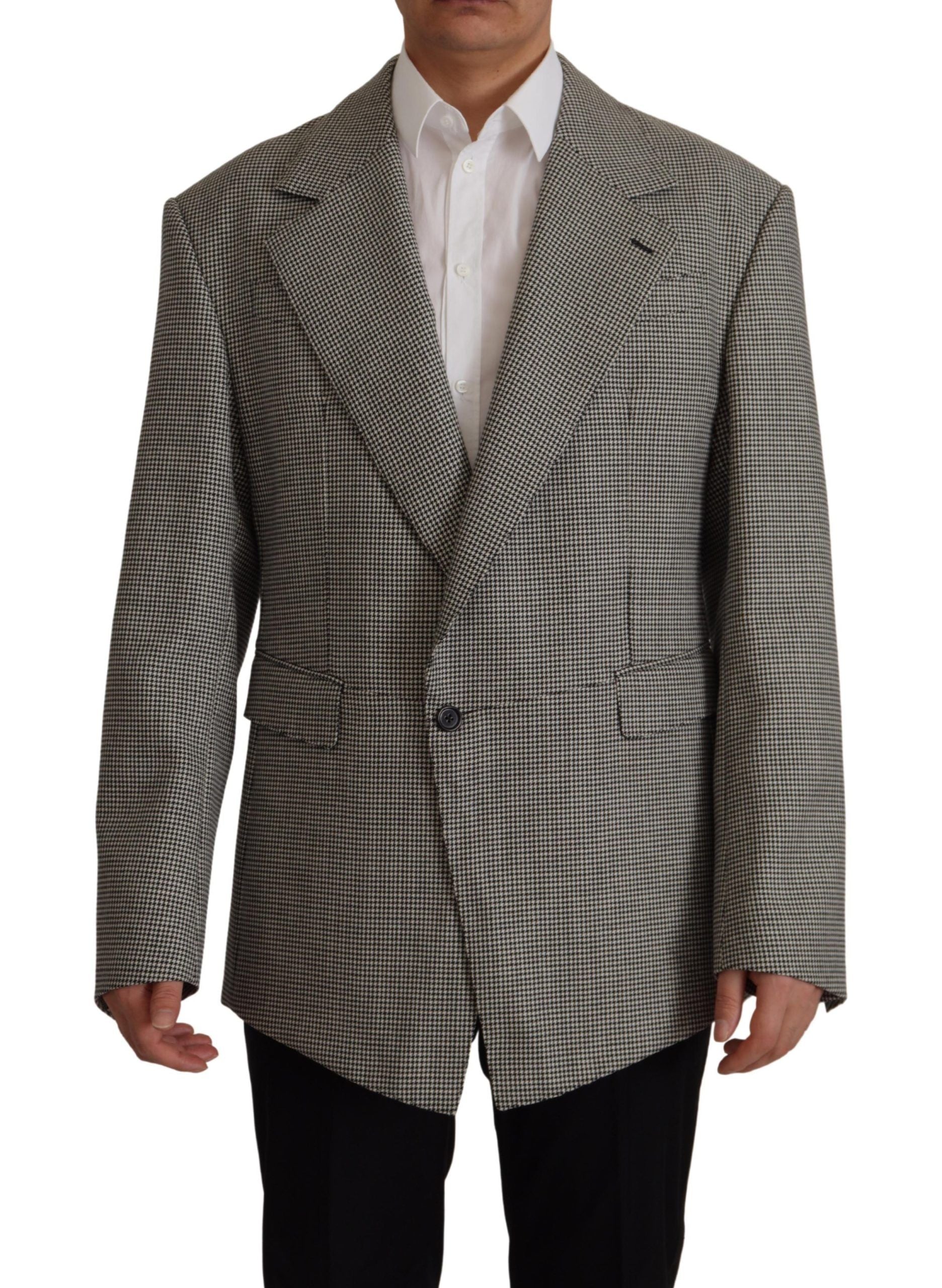 Dolce & Gabbana Gray Checkered Single Breasted Jacket Blazer