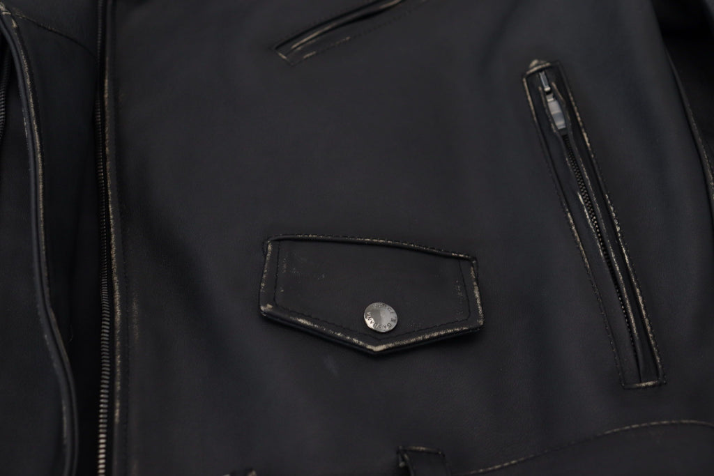 Black Leather Biker Coat Zipper Jacket