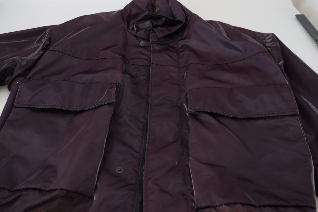 Purple Nylon Collared Biker Coat Jacket