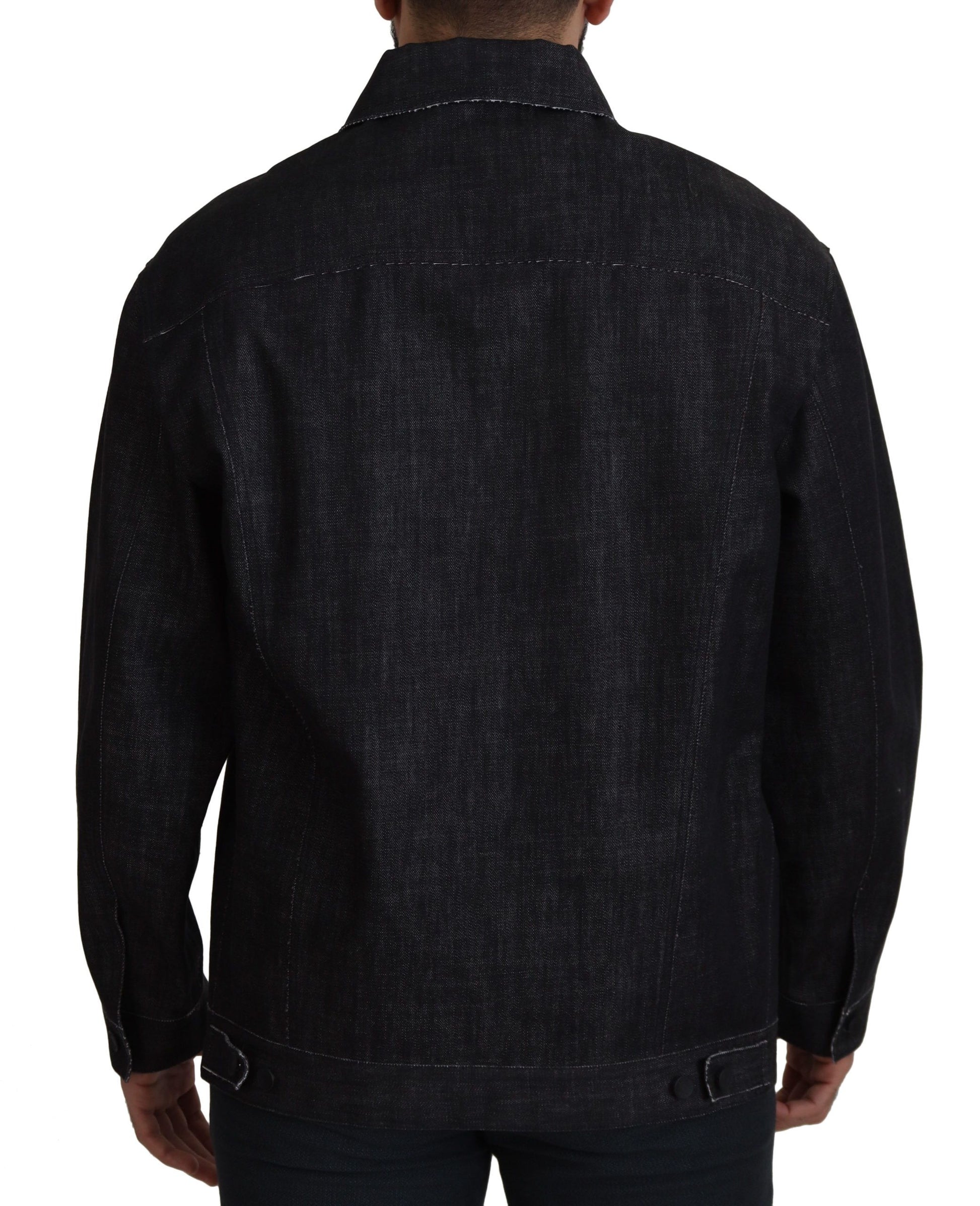 Schwarze Jeansjacke aus Baumwolle mit durchgehender Knopfleiste