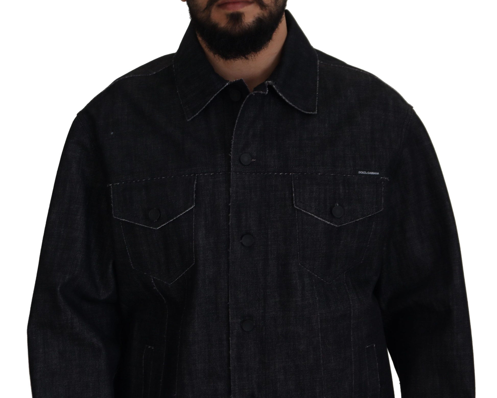 Schwarze Jeansjacke aus Baumwolle mit durchgehender Knopfleiste