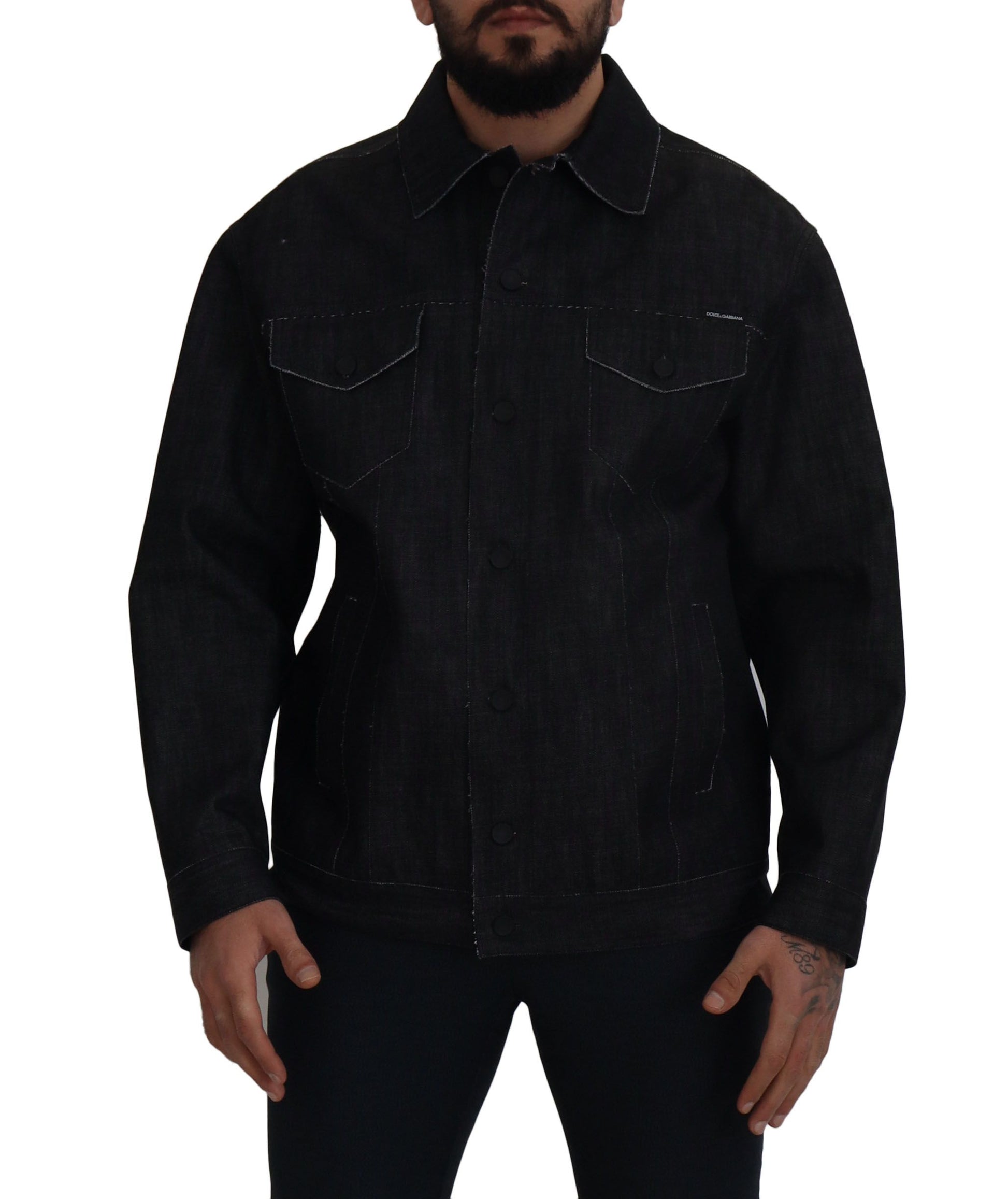 Schwarze Jeansjacke aus Baumwolle mit durchgehender Knopfleiste
