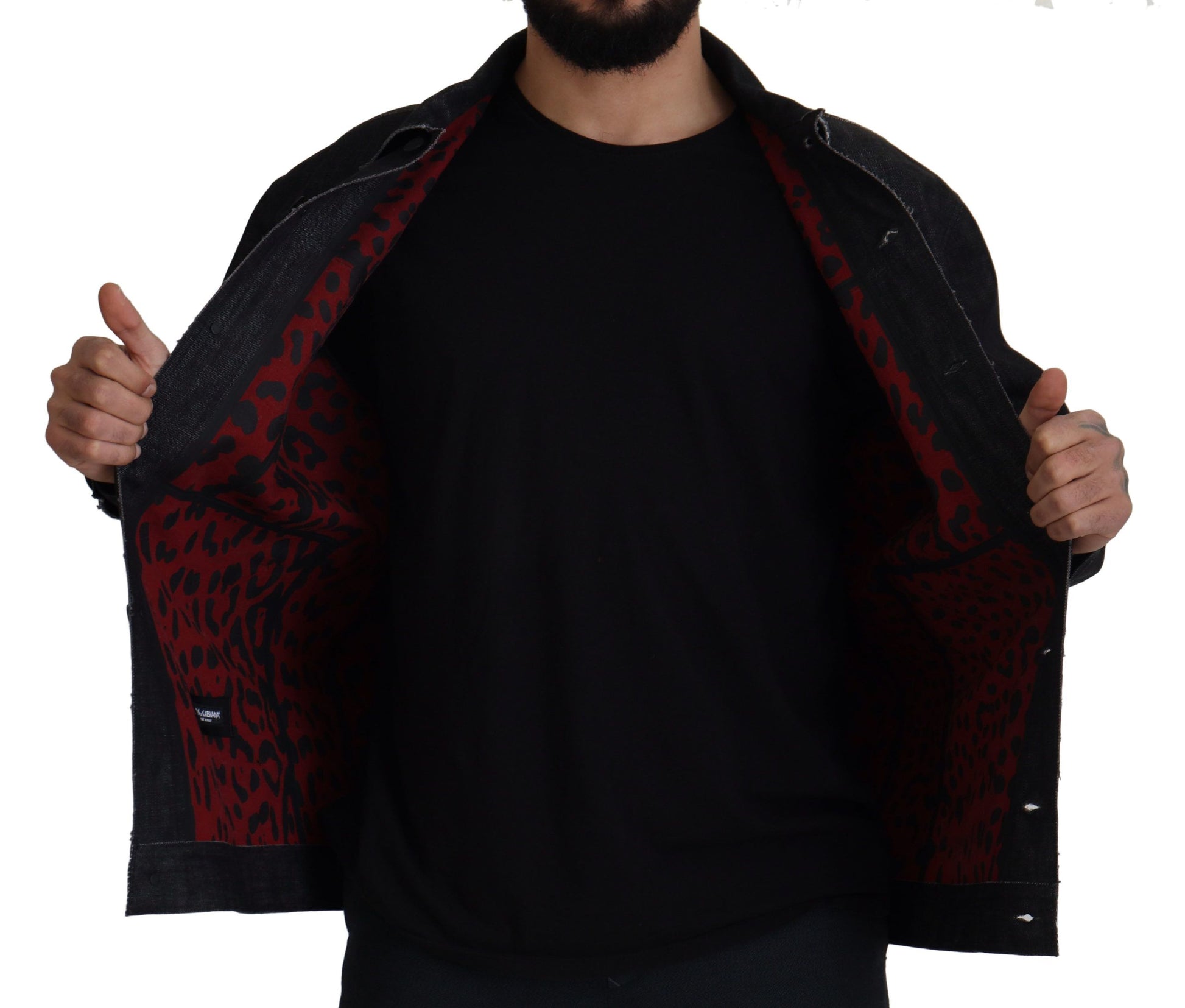 Schwarze Jeansjacke aus Baumwolle mit durchgehender Knopfleiste