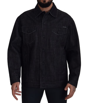 Schwarze Jeansjacke aus Baumwolle mit durchgehender Knopfleiste
