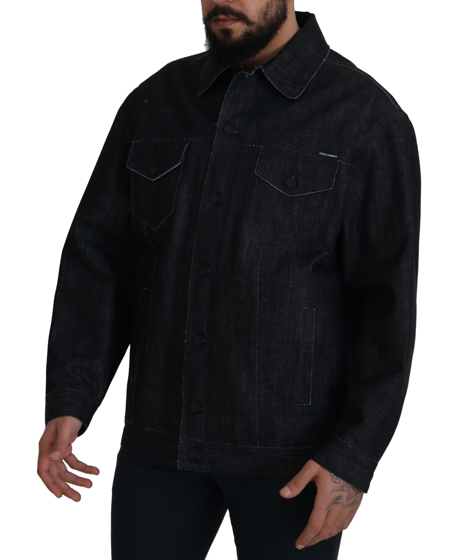 Schwarze Jeansjacke aus Baumwolle mit durchgehender Knopfleiste