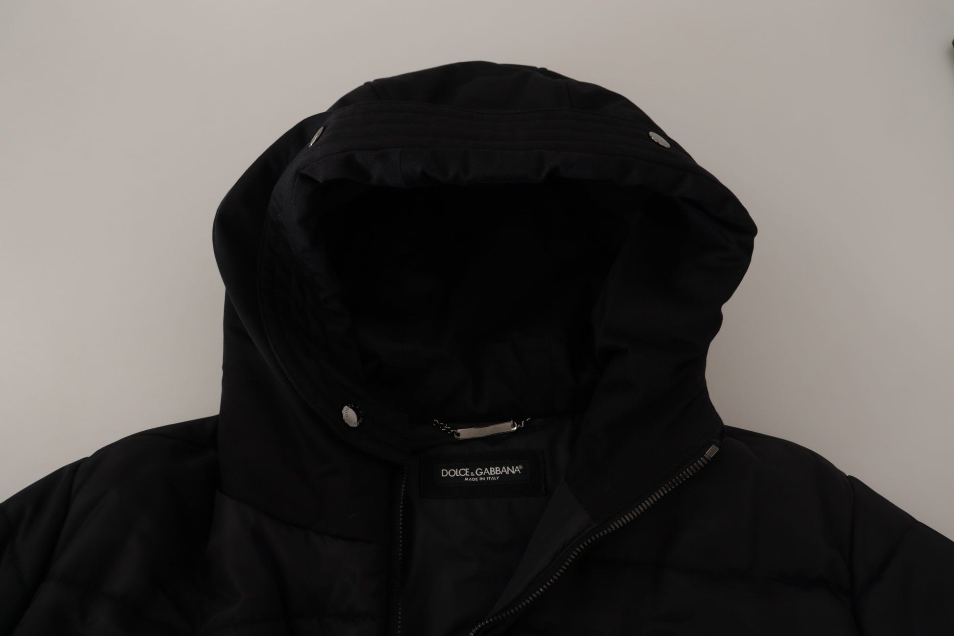 Schwarzer Nylon-Parka mit Kapuze, Winterjacke