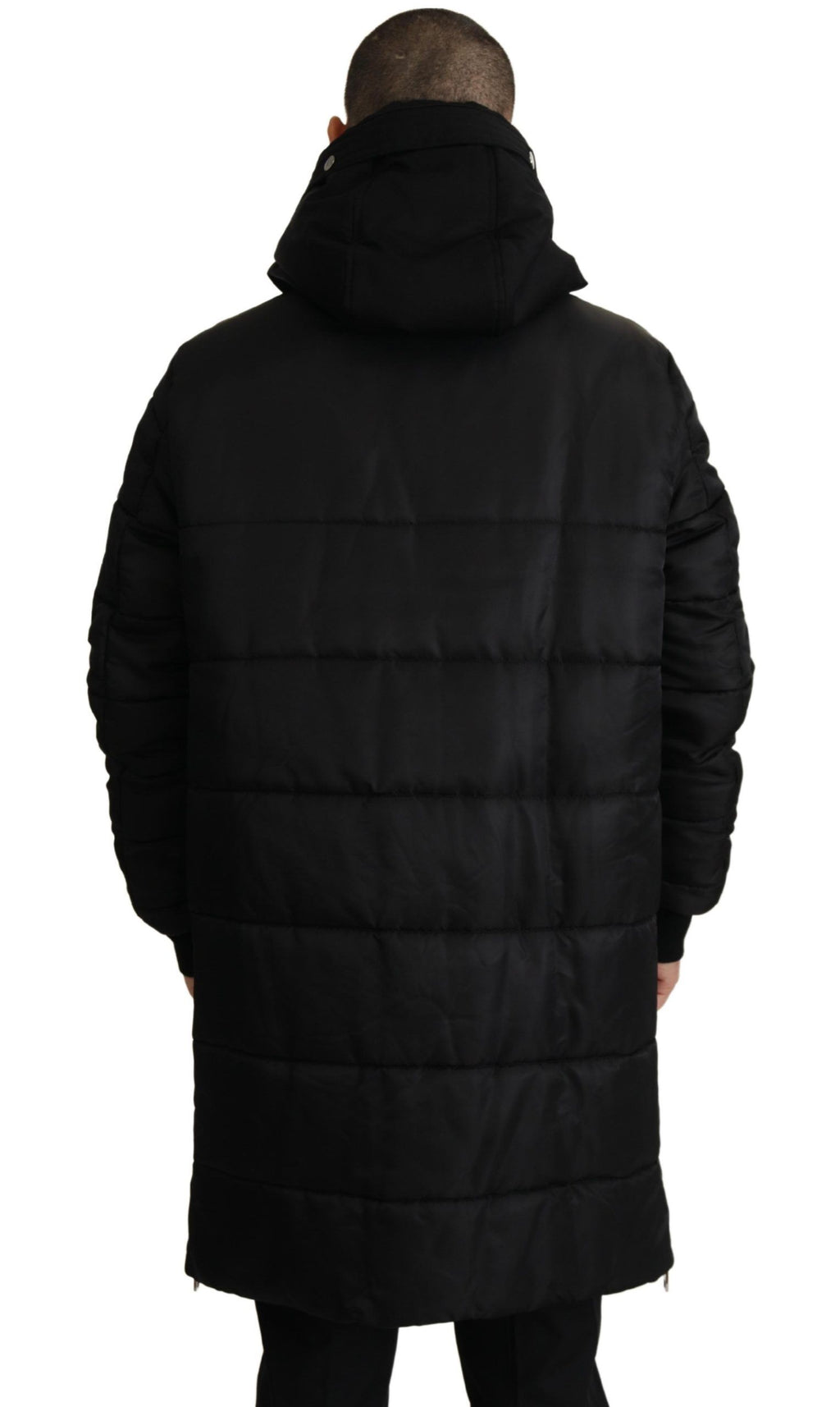 Schwarzer Nylon-Parka mit Kapuze, Winterjacke