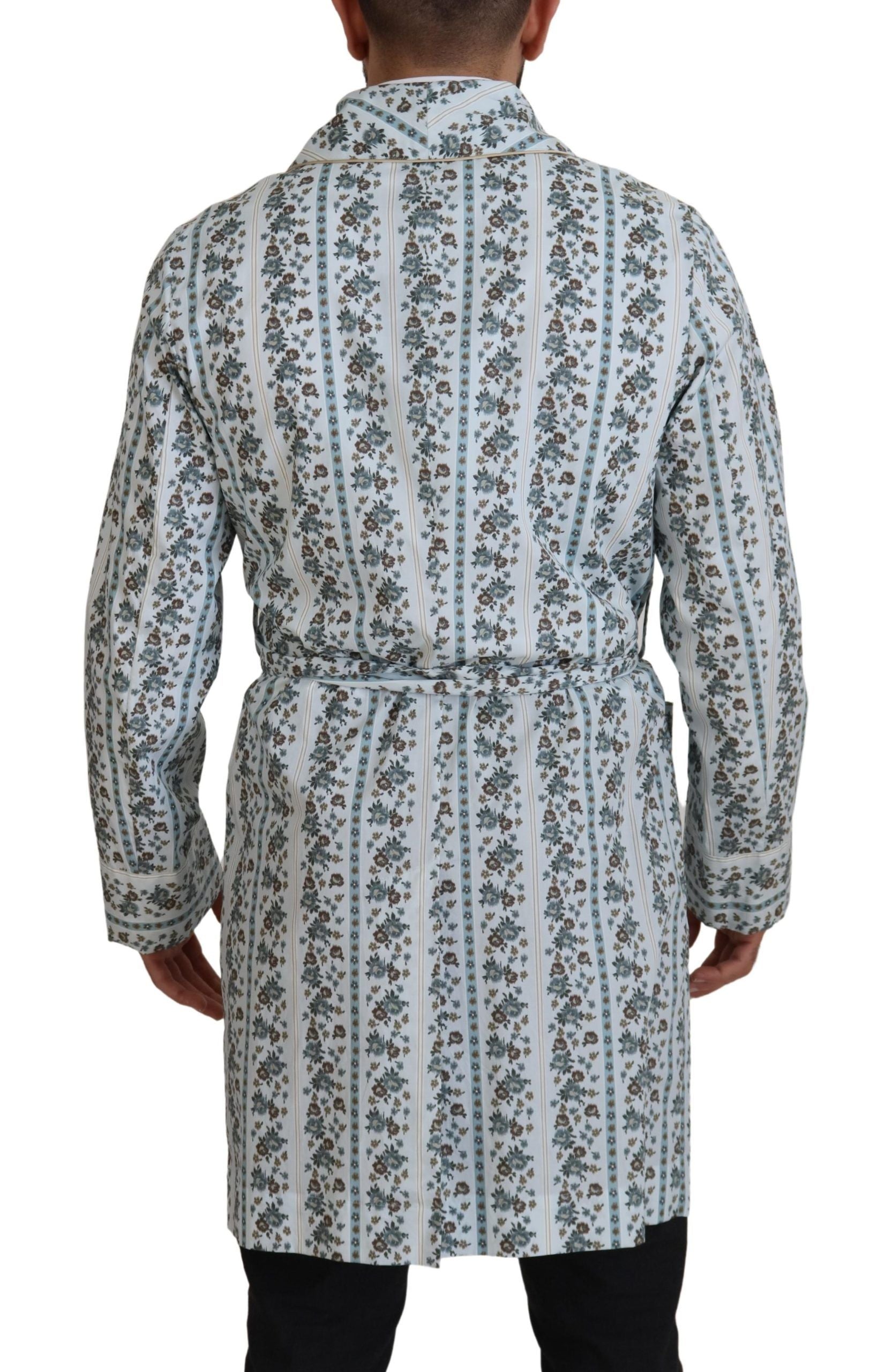 Blaue Baumwoll-Robenjacke mit Blumenmuster