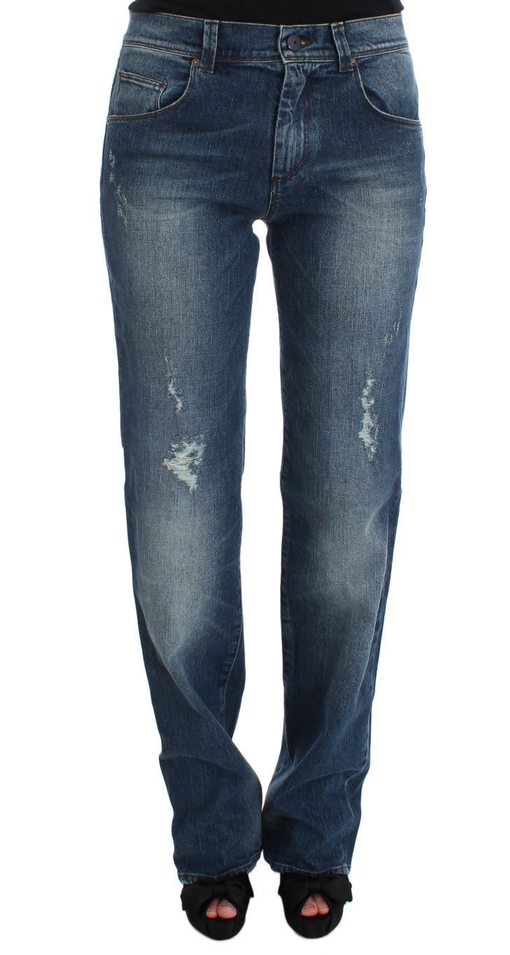 Blau verwaschene Slim Fit-Jeans aus Baumwollmischung