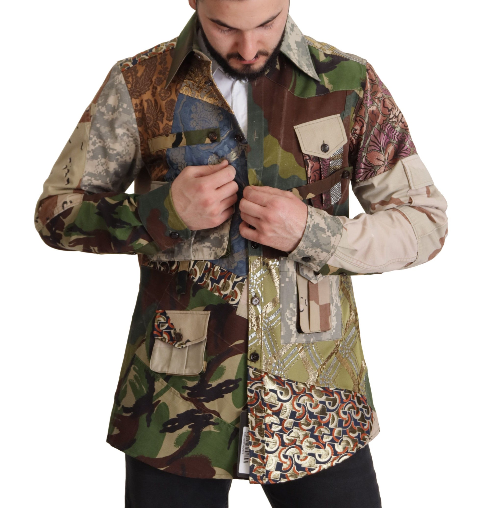 Mehrfarbiges Button-Down-Patchworkhemd
