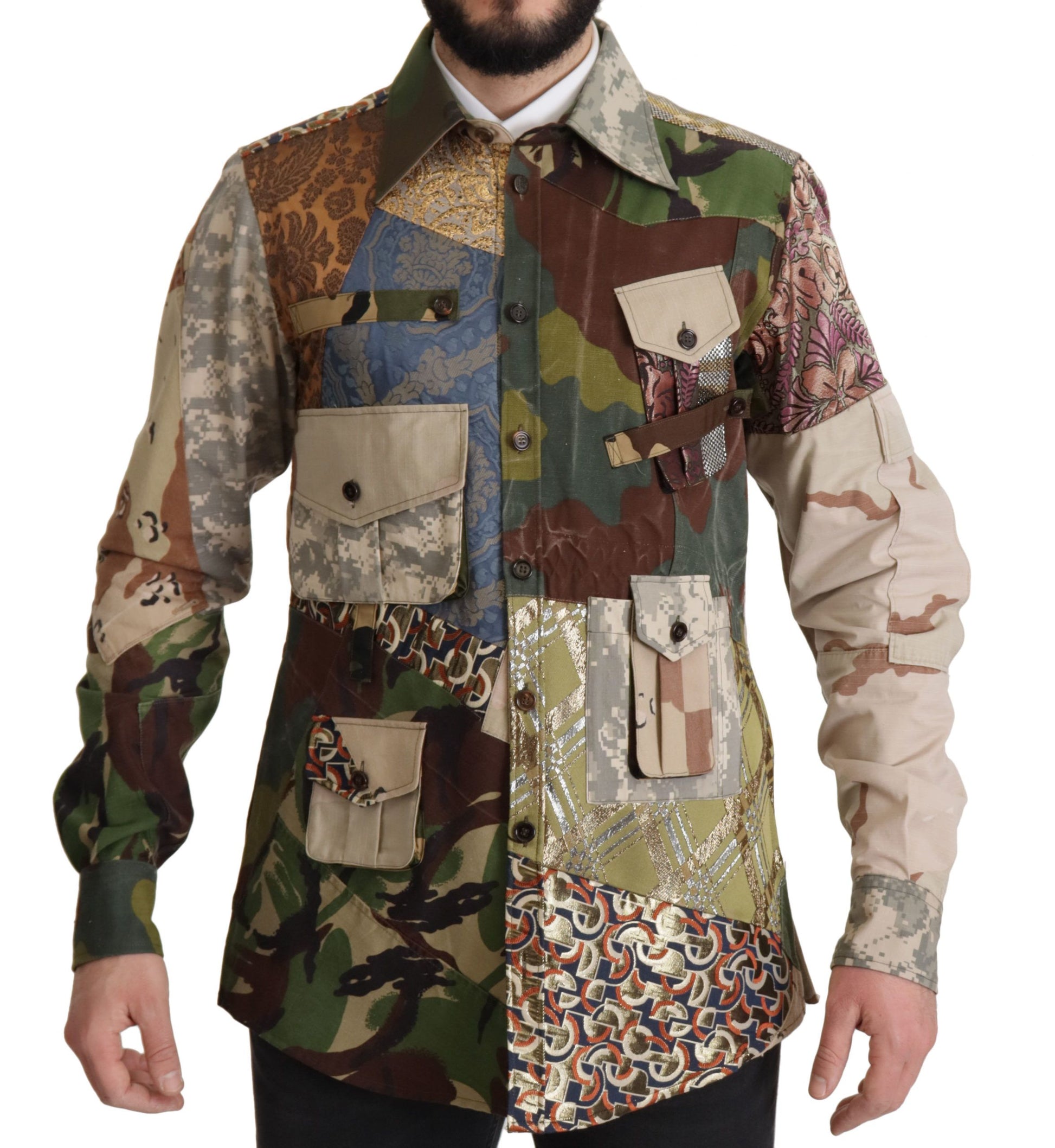 Mehrfarbiges Button-Down-Patchworkhemd