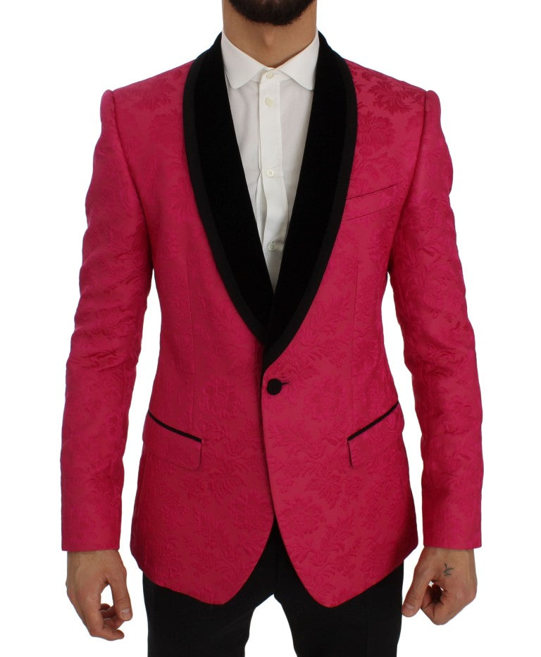 Schmaler Blazer aus Brokat mit Blumenmuster in Rosa