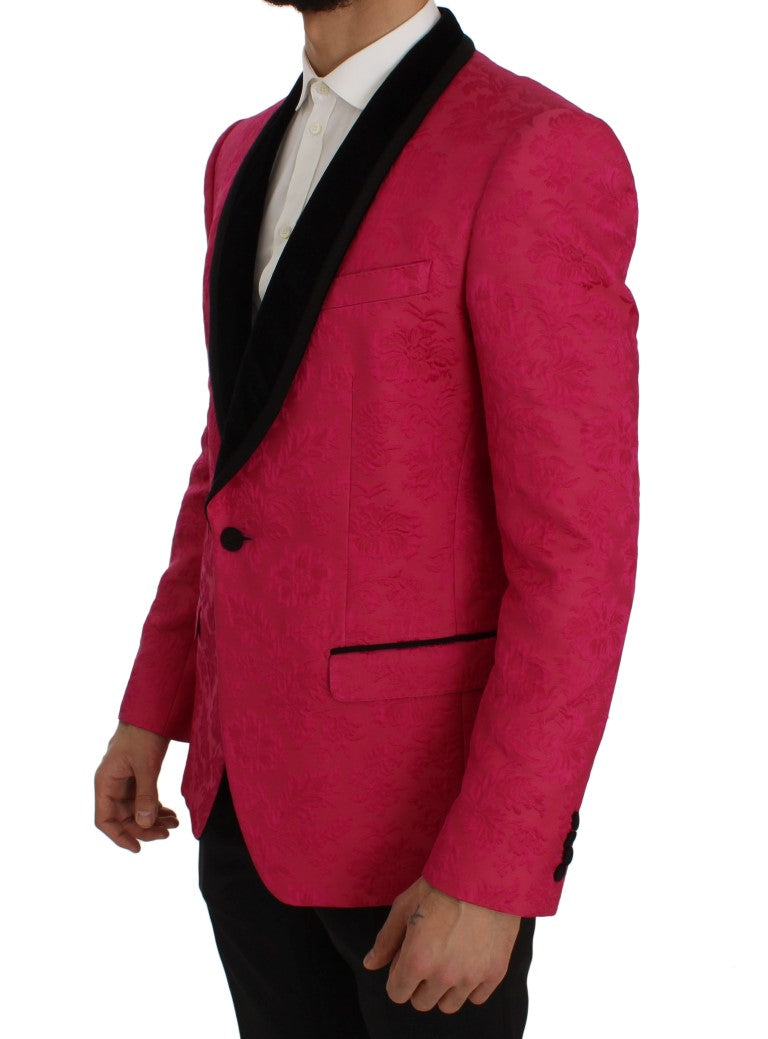 Schmaler Blazer aus Brokat mit Blumenmuster in Rosa