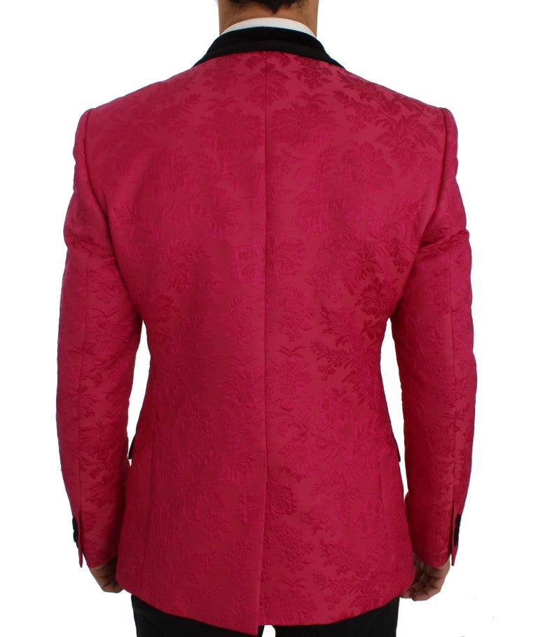 Schmaler Blazer aus Brokat mit Blumenmuster in Rosa