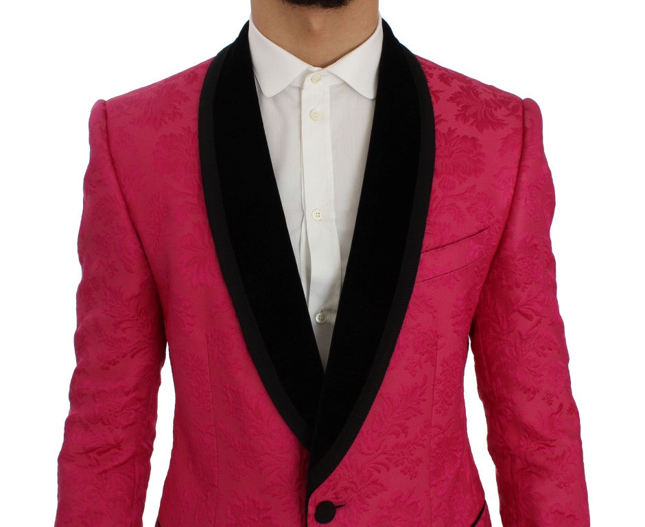 Schmaler Blazer aus Brokat mit Blumenmuster in Rosa