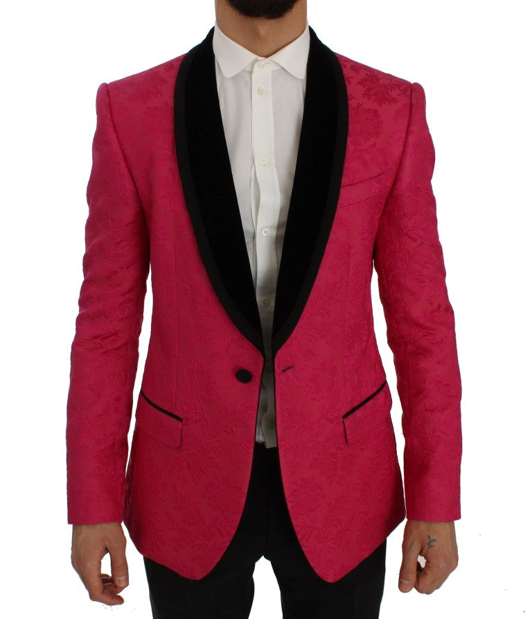 Schmaler Blazer aus Brokat mit Blumenmuster in Rosa