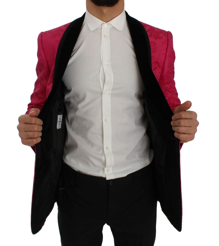 Schmaler Blazer aus Brokat mit Blumenmuster in Rosa