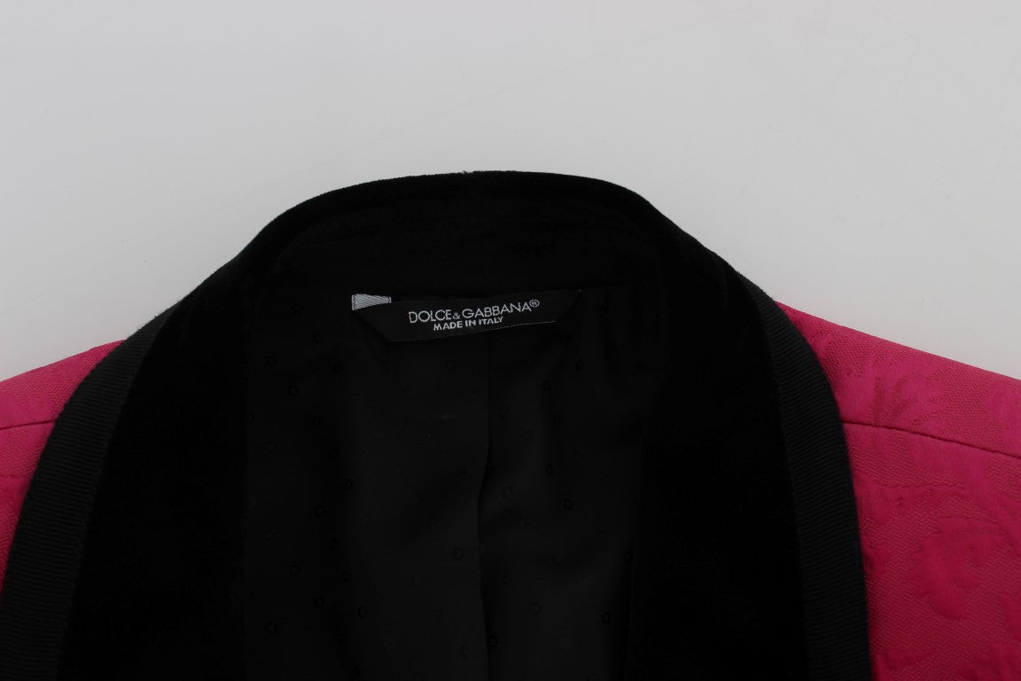 Schmaler Blazer aus Brokat mit Blumenmuster in Rosa