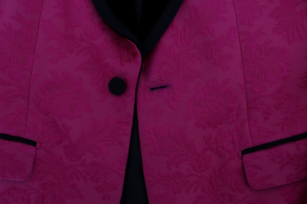 Schmaler Blazer aus Brokat mit Blumenmuster in Rosa