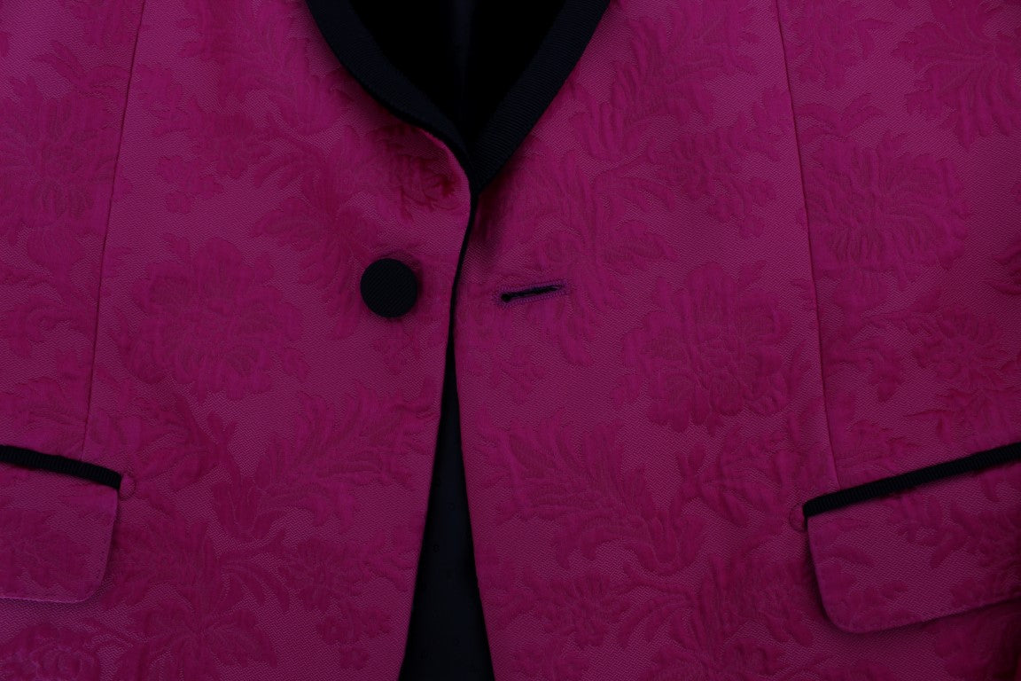 Schmaler Blazer aus Brokat mit Blumenmuster in Rosa