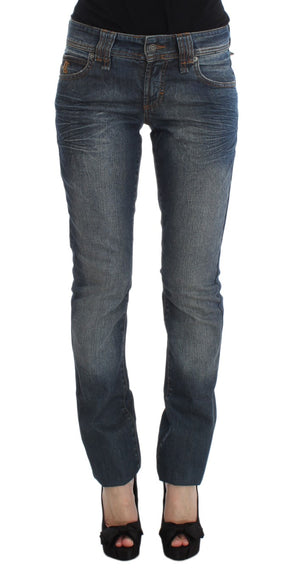Blau verwaschene Slim Fit-Jeans aus Baumwollmischung