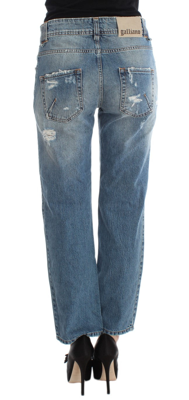 Blau verwaschene Boyfriend-Jeans aus Baumwolle