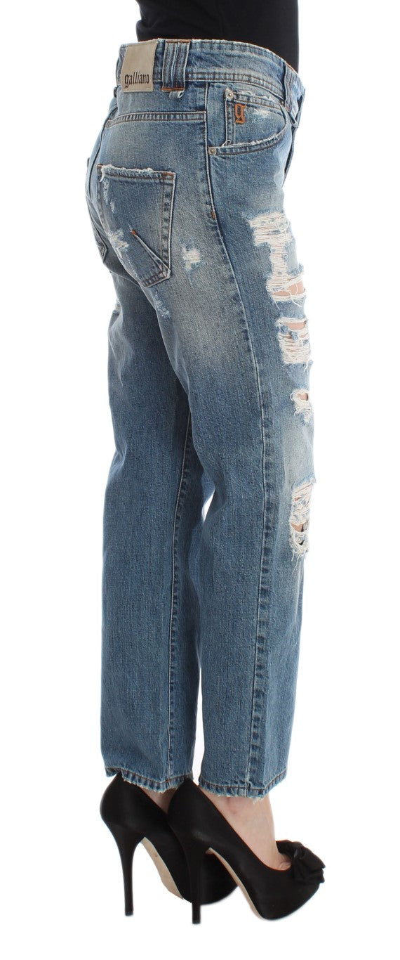 Blau verwaschene Boyfriend-Jeans aus Baumwolle