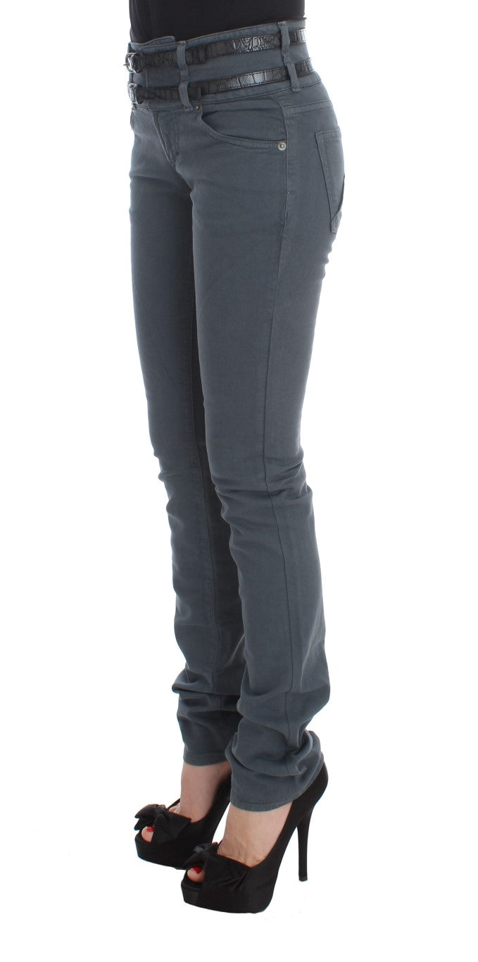 Blaue Slim Fit Jeans aus Baumwollmischung mit hoher Taille