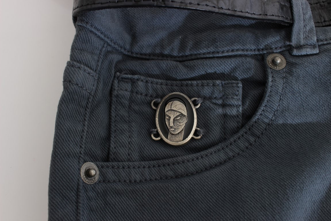 Blaue Slim Fit Jeans aus Baumwollmischung mit hoher Taille