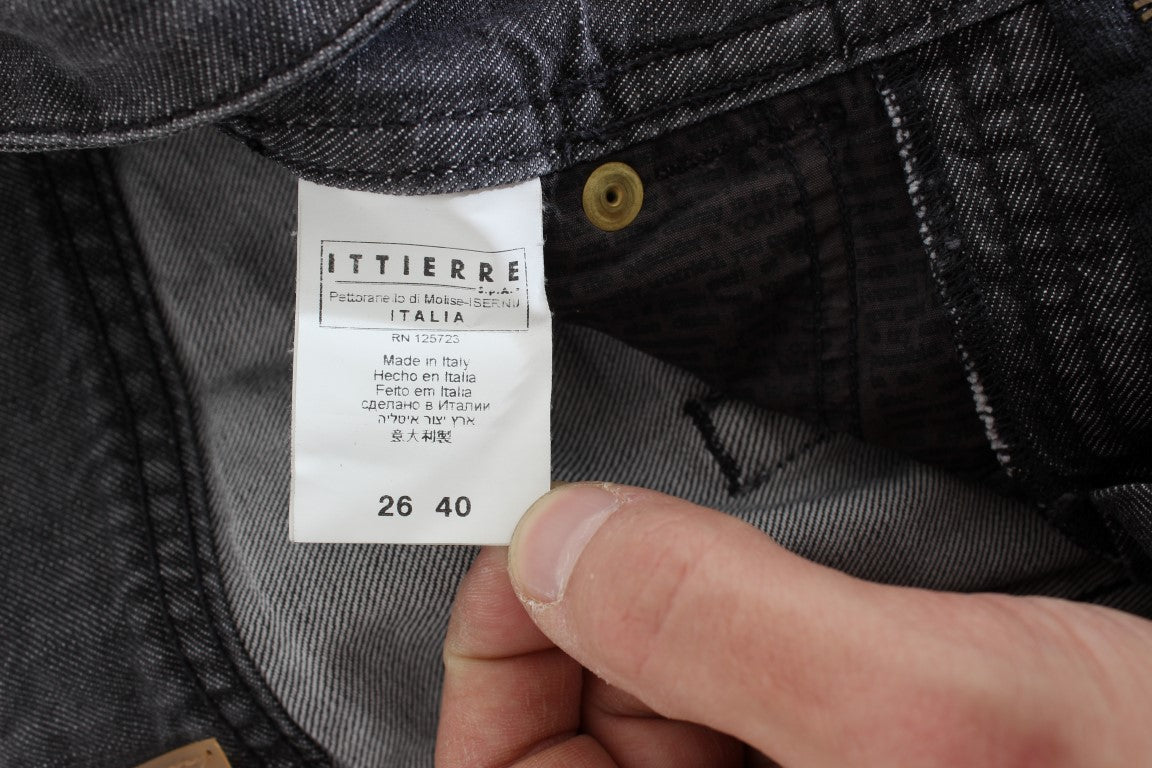 Zerrissene Straight Fit-Jeans aus grau verwaschener Baumwolle