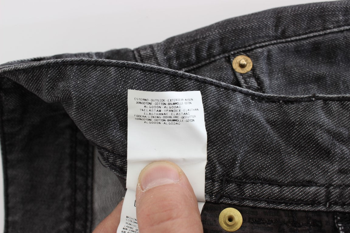 Zerrissene Straight Fit-Jeans aus grau verwaschener Baumwolle