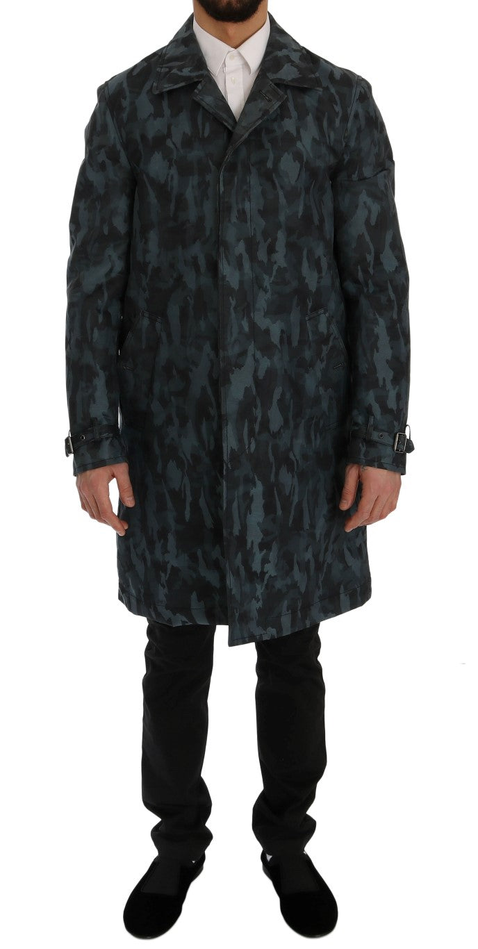 Blauer Camouflage-Trenchcoat