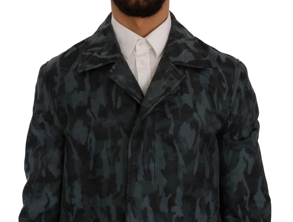 Blauer Camouflage-Trenchcoat