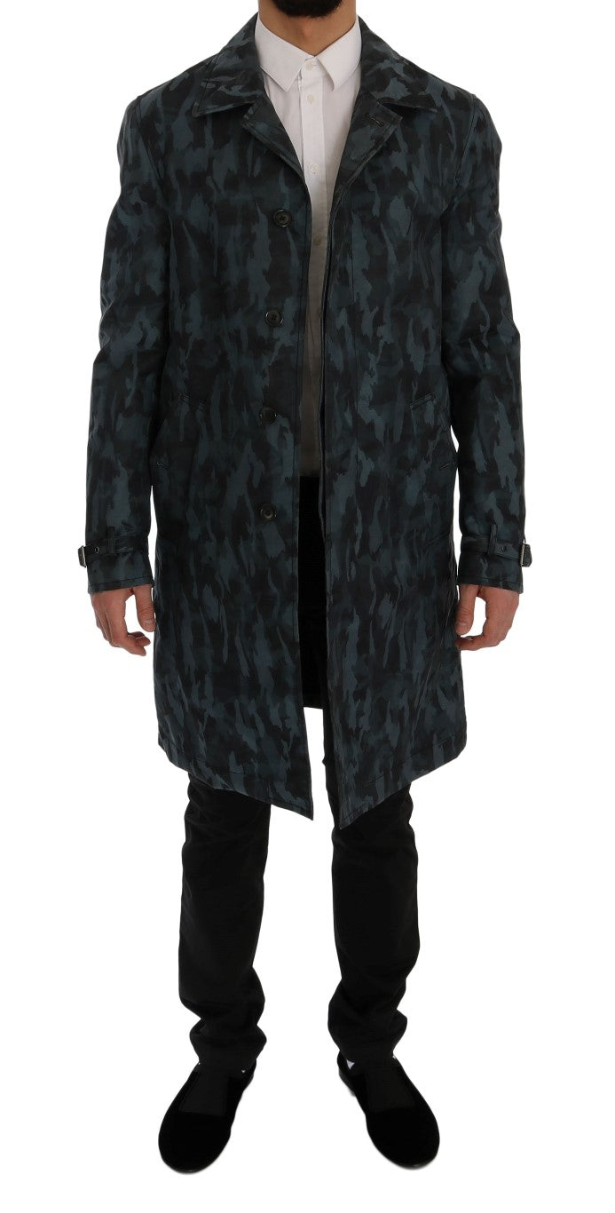 Blauer Camouflage-Trenchcoat