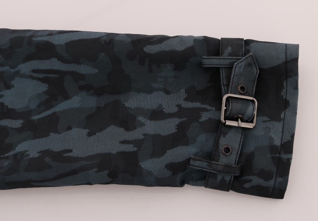 Blauer Camouflage-Trenchcoat