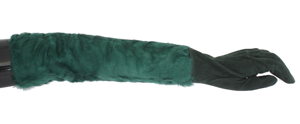 Grüne Xiangao-Pelz-Ellenbogenhandschuhe aus Leder