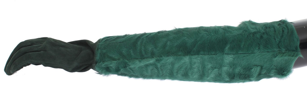 Grüne Xiangao-Pelz-Ellenbogenhandschuhe aus Leder