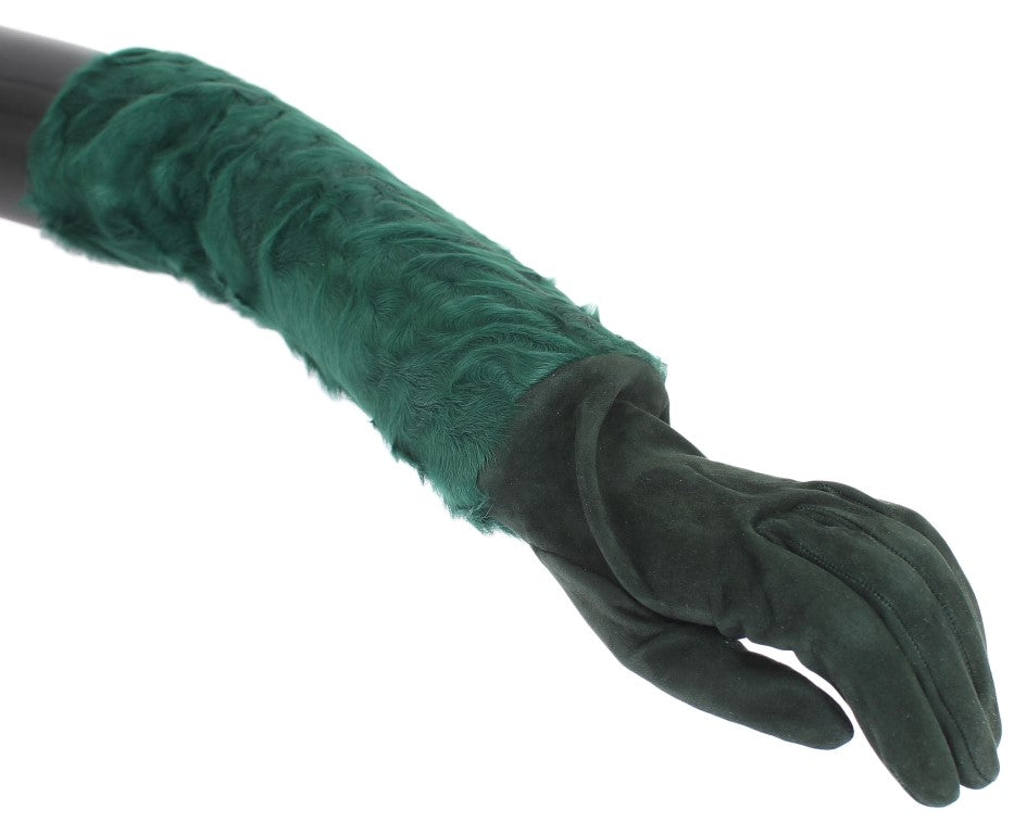 Grüne Xiangao-Pelz-Ellenbogenhandschuhe aus Leder