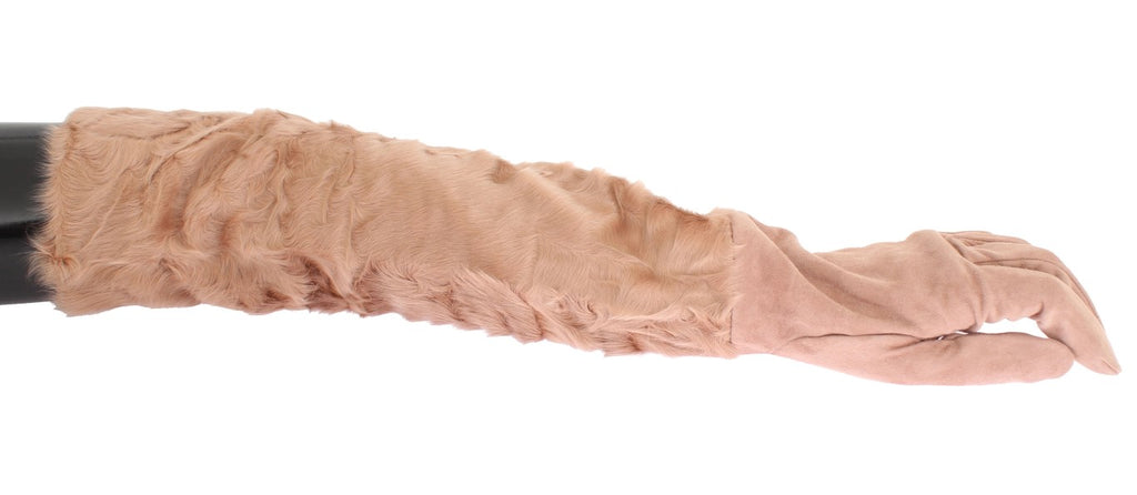 Beigefarbene Xiangao-Pelzhandschuhe aus Wildleder