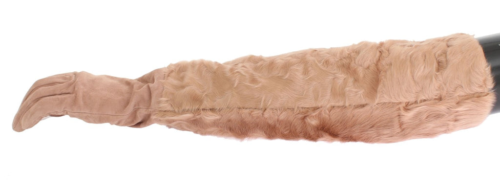 Beigefarbene Xiangao-Pelzhandschuhe aus Wildleder