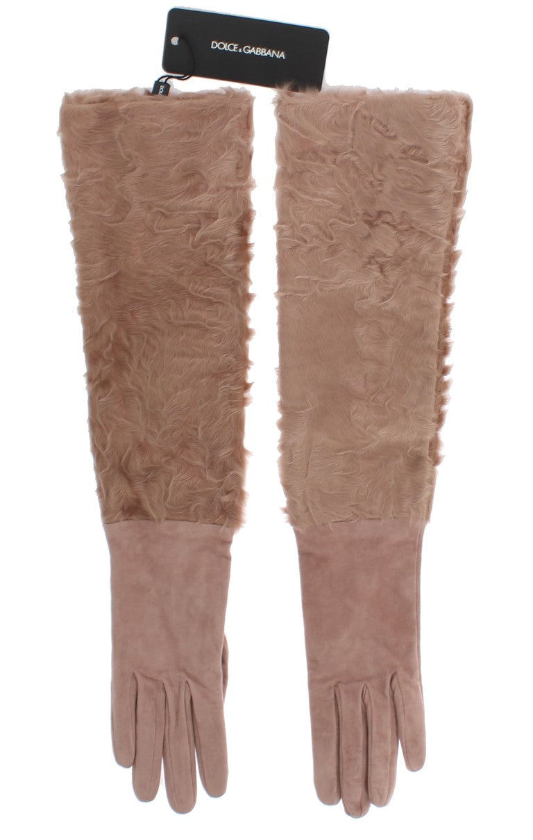 Beigefarbene Xiangao-Pelzhandschuhe aus Wildleder