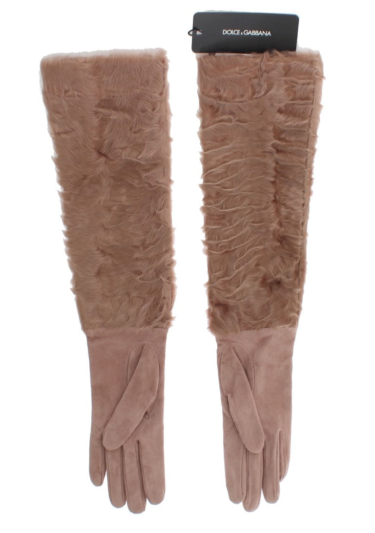 Beigefarbene Xiangao-Pelzhandschuhe aus Wildleder