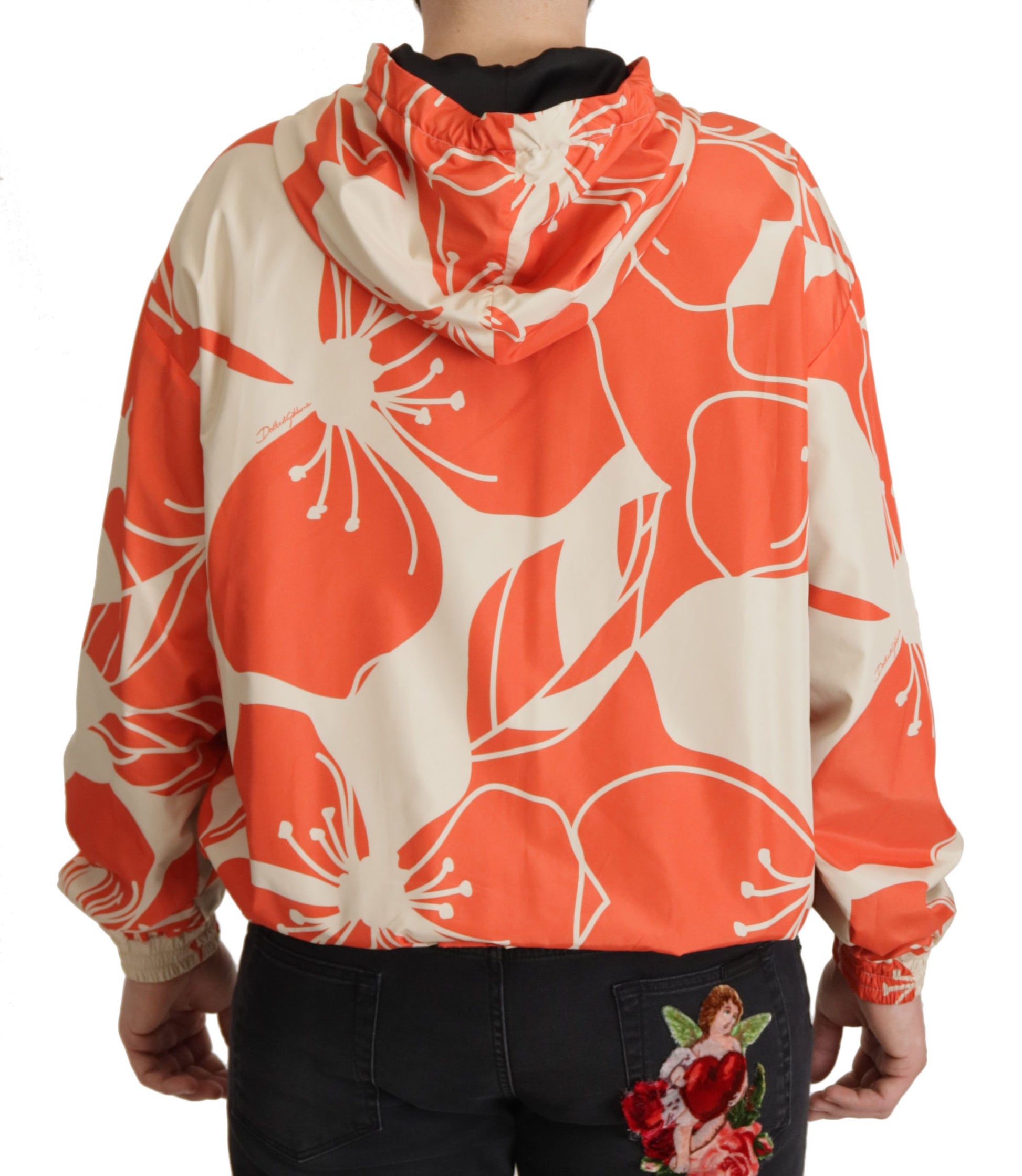 Mehrfarbiger Pullover mit Kapuze und Blumenmuster
