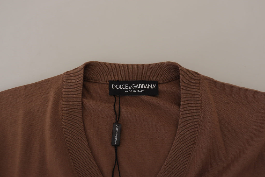 Brauner Wollpullover für Herren mit V-Ausschnitt