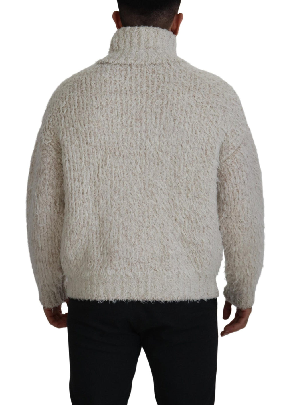 Cremefarbener Rollkragenpullover aus Wollstrick