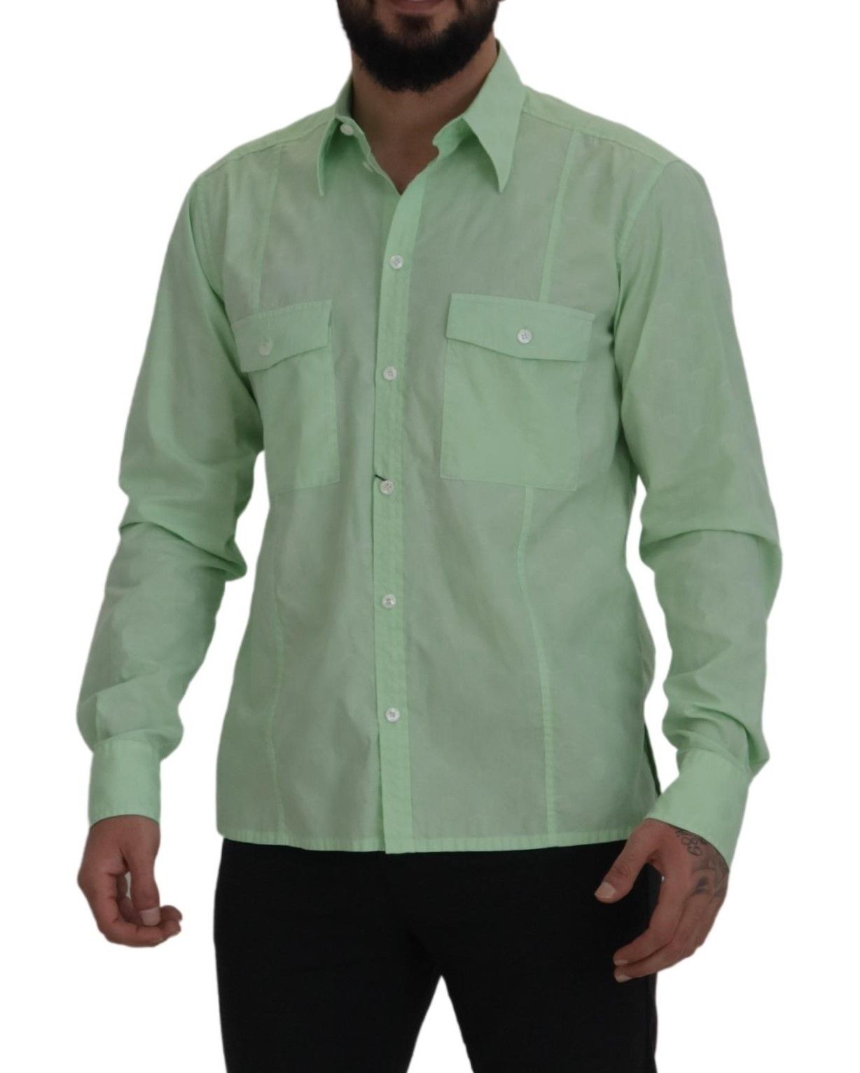 Mintgrünes langärmliges Button-Down-Hemd
